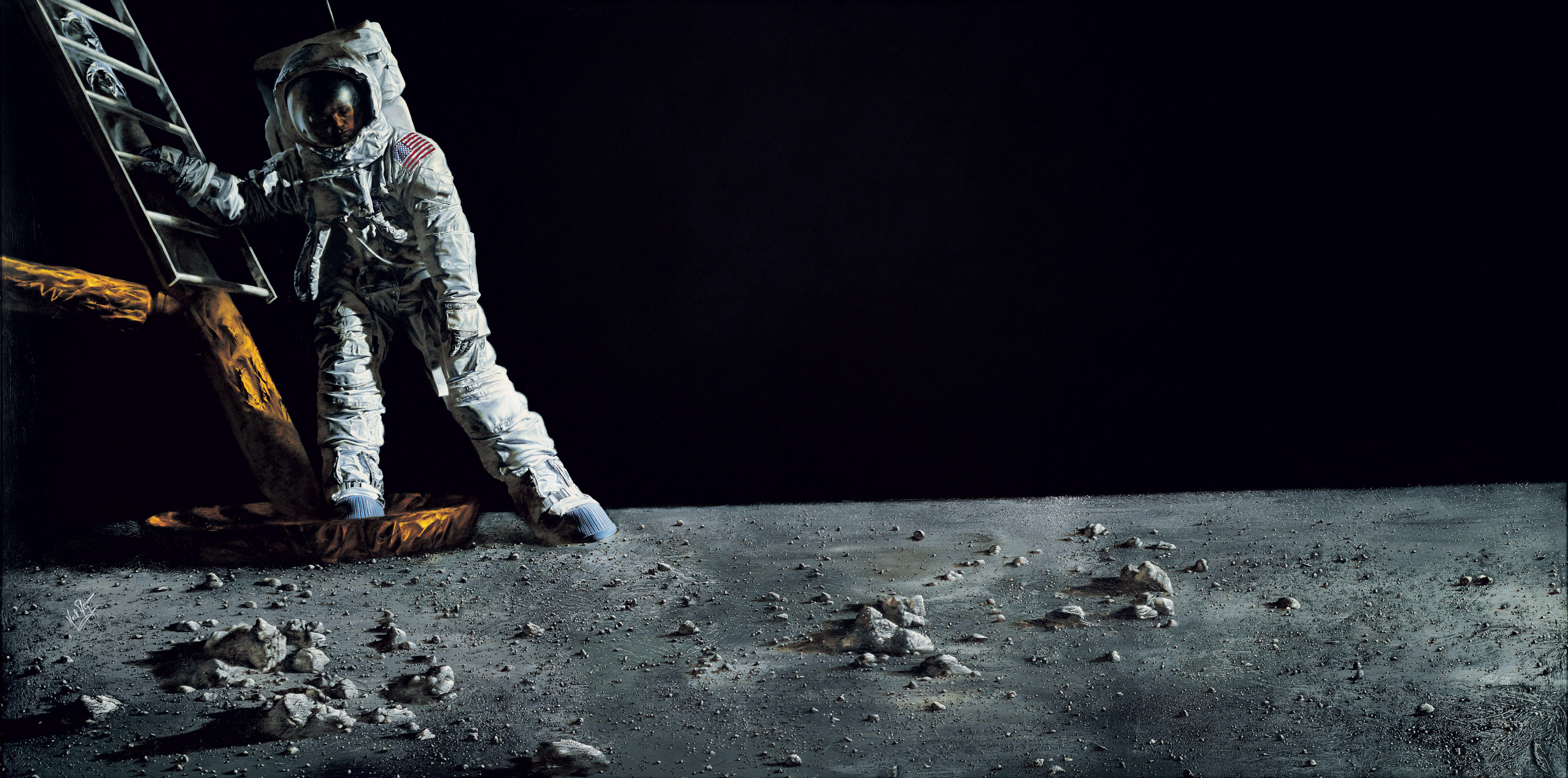 Astronaut stepping on to the moon
